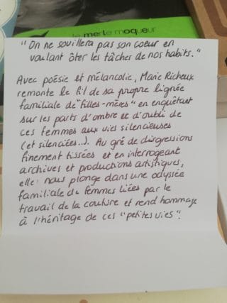 Coup de cœur de la librairie LE MERLE MOQUEUR (Paris XXe)